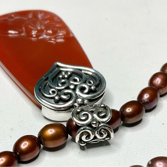 Sajen Sterling Pearl Carnelian Carved Pendant Necklace Combo - Picture 5 of 8